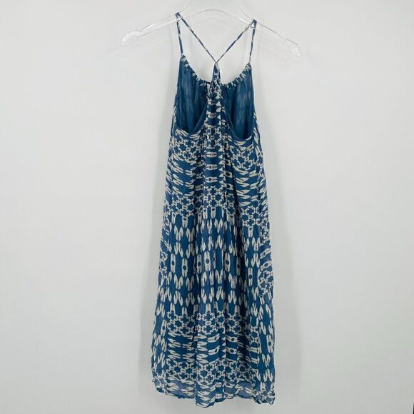 Lucky Brand Size XS Blue & White Boho Racerback Geometric Print Peasant Dress - Picture 9 of 9